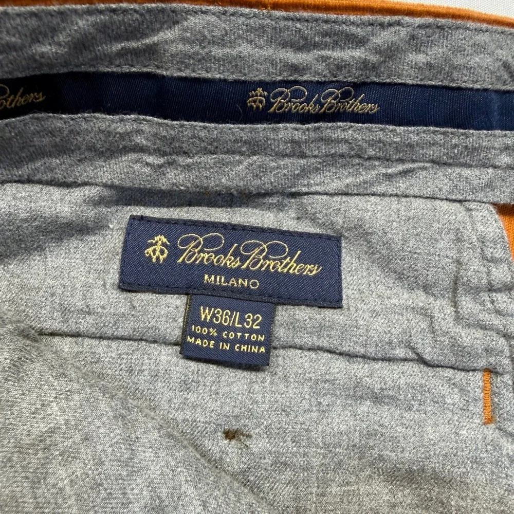 Brooks Brothers Milano Corduroy Pants 36x32 Orange Mens Slim Fit Cotton Trousers